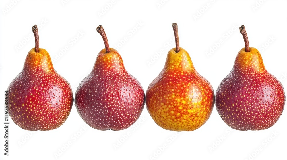 Fresh and Juicy Red Pears Displayed in a Row on White Background Fresh and Juicy Red Pears Displayed in a Row on White Background