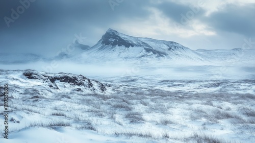 Wallpaper Mural Majestic Snowy Mountain Under Cloudy Sky in Winter Landscape Torontodigital.ca
