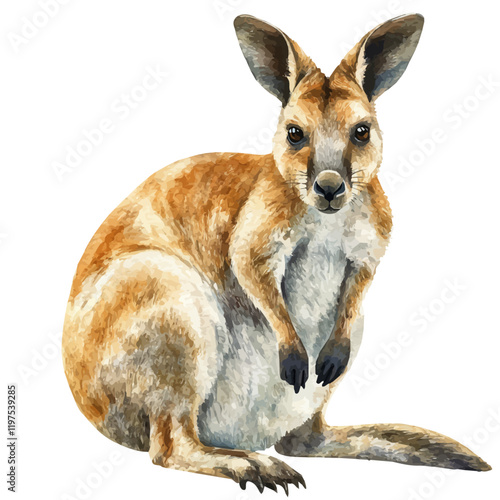 A watercolor drawing of a wallaby, isolated on a white background. Animal vector.
