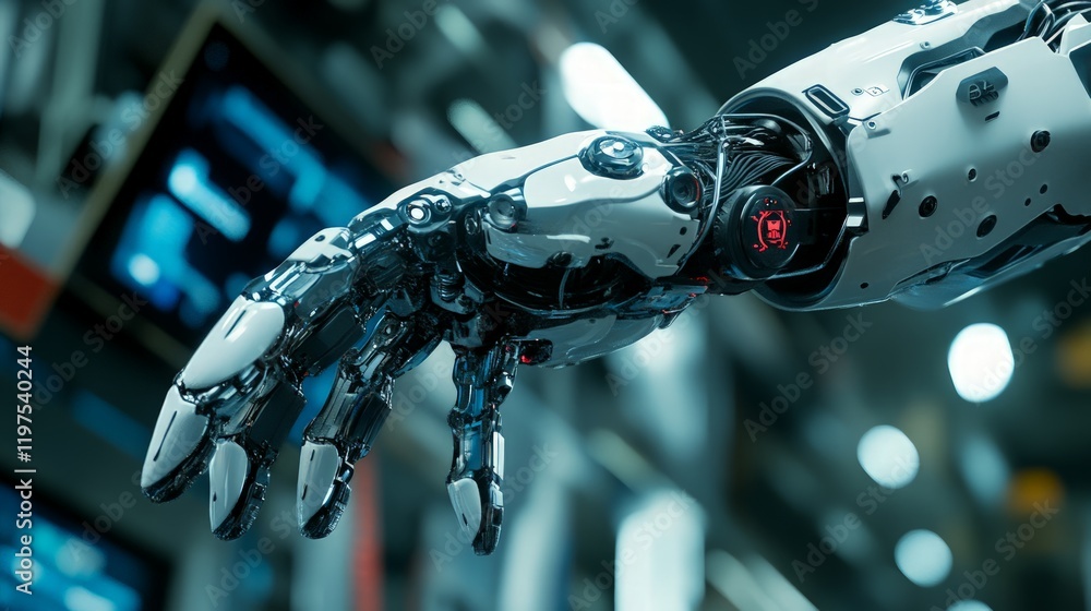 Fototapeta premium Futuristic Robotic Arm with Intricate Mechanical Details