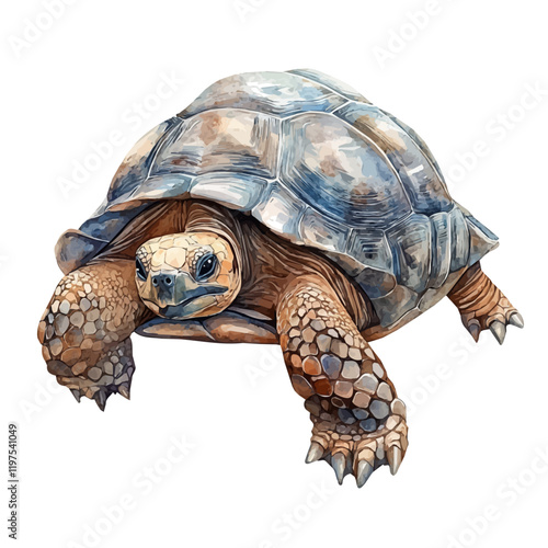 A watercolor illustration of a tortoise, isolated on a white background. Animal vector.
