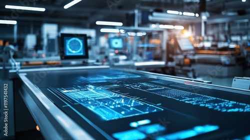 Wallpaper Mural Futuristic Digital Interface with Data Analytics in Modern Workspace Torontodigital.ca