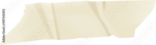 Beige sheet of paper folded several times, creating an abstract shape with soft shadows and highlights, isolated on a white background, suitable for various design and artistic projects