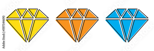 Diamond icon set. Line and silhouette.