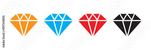 Diamond icon set. Line and silhouette.