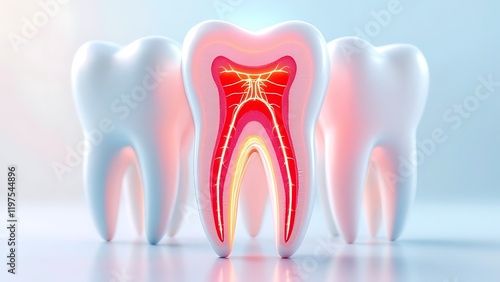 Human tooth structure. cross section. pulp with blood vessels and nerves. 3d illustration photo