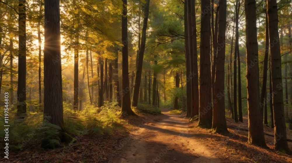 Obraz premium A forest path with trees in the background