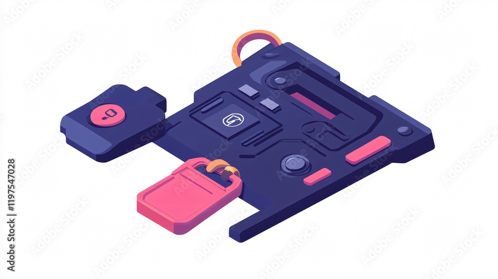 Wide Angle View of Car Keys Connecting to Security System for Protection Wide Angle View of Car Keys Connecting to Security System for Protection
