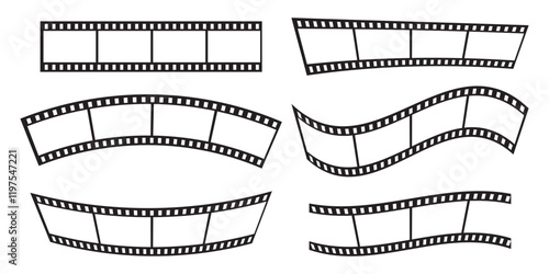 Curved film strip icon.Roll of retro film strip on isolated white  background. Cinema icon set, Photographic film in retro style.