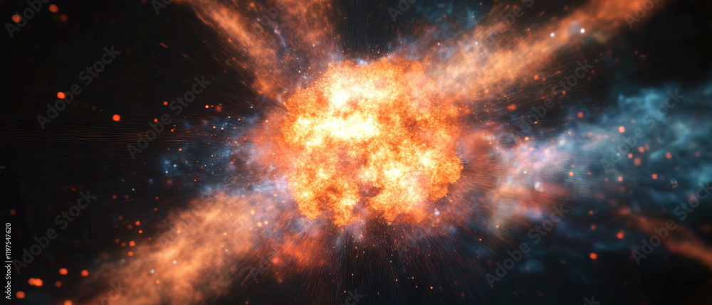 Colorful magic explosion bursting with energy against a black background Colorful magic explosion bursting with energy against a black background