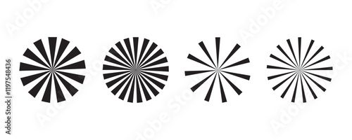 Retro Sunburst icon set, radial Sunburst element, Vintage sunburst Fireworks design isolated, Sunrise rays light burst line shine sunshine sunbeam vintage border symbol.