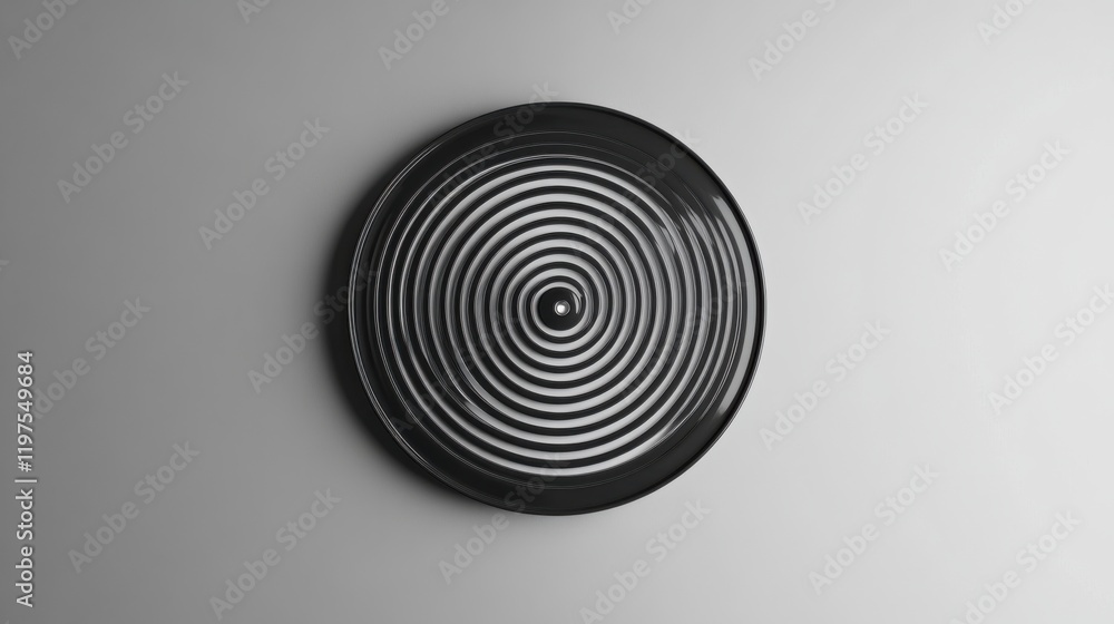 Fototapeta premium Black circular spiral pattern on minimalist gray wall background