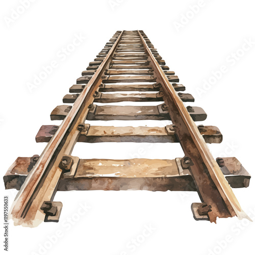 A watercolor illustration of a rail, isolated on a white background. Rail vector.
