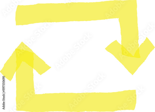Two yellow arrows are forming a continuous rectangular cycle, symbolizing a repetitive process or a closed loop system, with a simple and minimalistic design