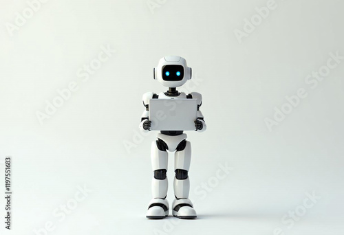 Futuristic Humanoid Figure Interacting with Laptop