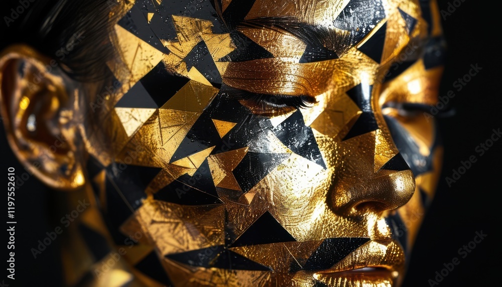 Golden Face Art with Geometric Patterns Golden Face Art with Geometric Patterns