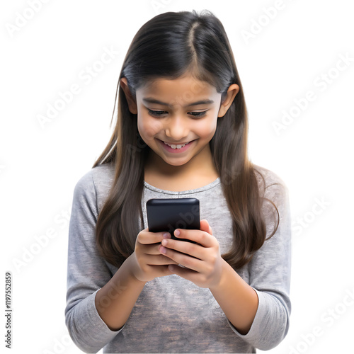 Happy Girl Child Using Smartphone Mobile Phone kid fun cute teen young media screen people