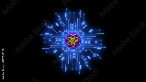 Wallpaper Mural Quantum computing, innovation concept for global network, advancement and exploration. Glowing neon line animated quantum computing icon isolated on transparent background. Torontodigital.ca