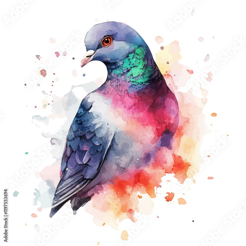 A watercolor drawing of a pigeon, isolated on a white background. Pigeon vector.
