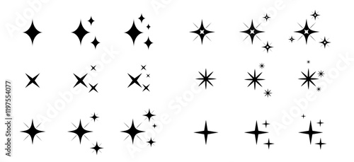 star symbol, group of sparkling stars, simple minimalist sign. large set of icons in the style of brutalism. Monochrome vector illustration on white background