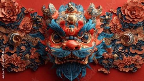 Wallpaper Mural Vibrant Dragon Wall Art with Intricate Patterns and Detailed Floral Elements in Rich Colors Perfect for Cultural Decor and Artistic Displays Torontodigital.ca