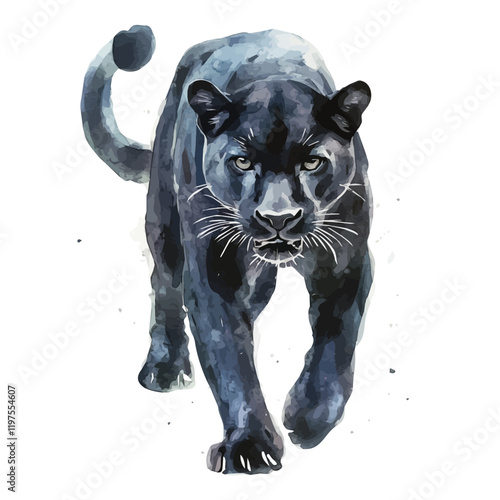 A watercolor of a panther, isolated on a white background. Panther vector.
