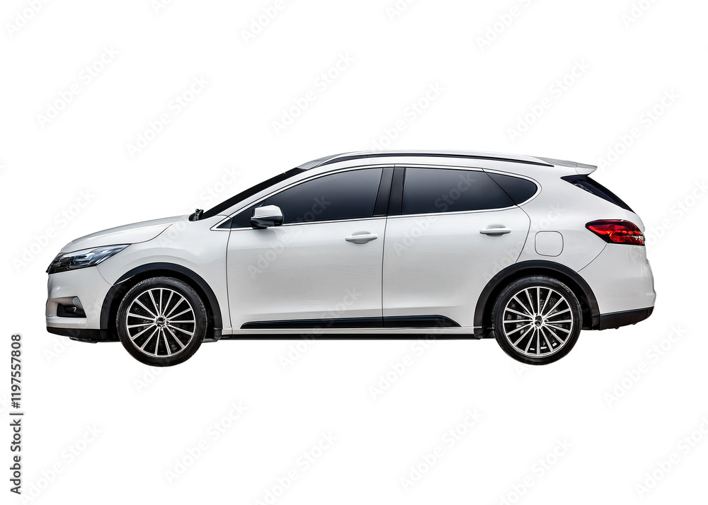 White Car SUV Mockup, Profile view Against White Transparent Background. White Car SUV Mockup, Profile view Against White Transparent Background.