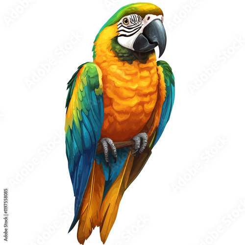 A watercolor vector of a macaw, isolated on a white background. Macaw vector.
