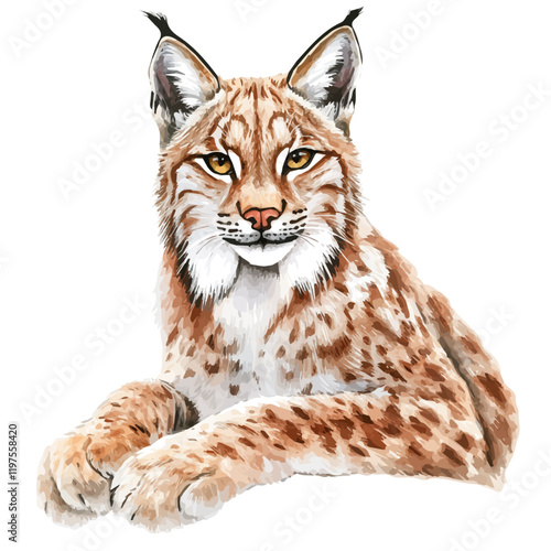 A watercolor vector of a lynx, isolated on a white background. Lynx vector.
