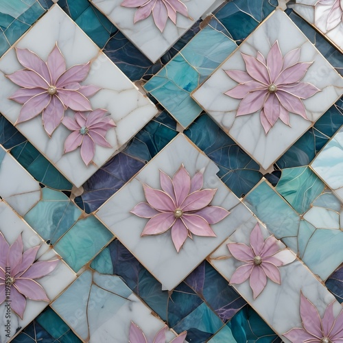 Iridescent floral tessellations within geometric photo