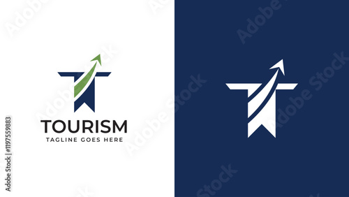  Abstract letter T with plane and airline logo vector design. Suitable for travel label, tourism, journey posters, flight company advertising, and tech transportation 