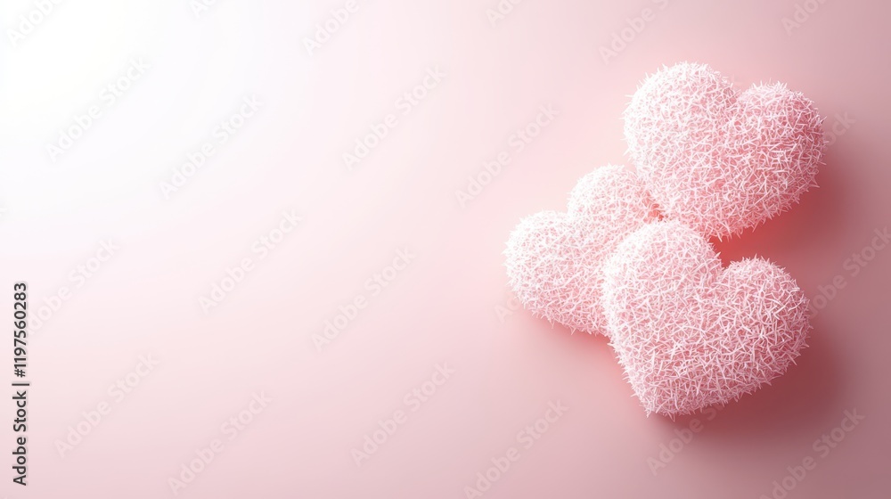 Three delightful pink heart-shaped sugars sit gracefully on a soft pink surface, radiating love and sweetness, perfect for celebrating Valentine's Day.