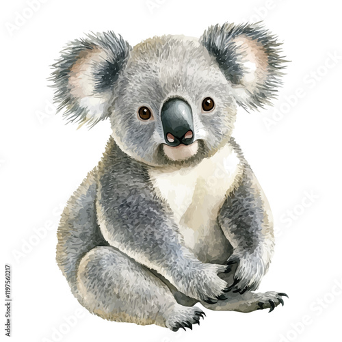 A watercolor of a koala, isolated on a white background. Koala vector.
