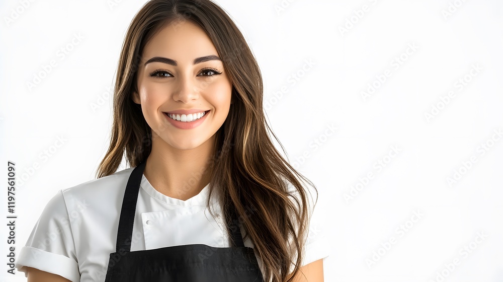 A smiling young woman wearing a chefs uniform