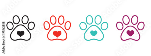 pet paw outline icon symbol vector with heart icon inside