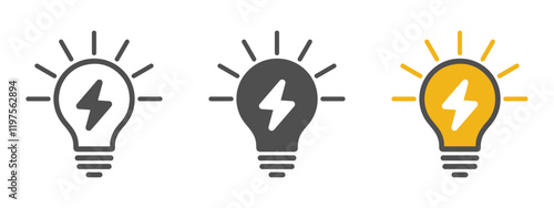 lightbulb idea icon concepts light bulb symbol with a lightning bolt inside vector