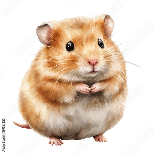 A watercolor clipart of a hamster, isolated on a white background. Hamster vector.

