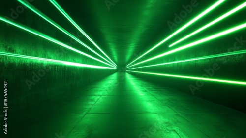 Neon Green Tunnel: Futuristic Concrete Corridor with Glowing Lines