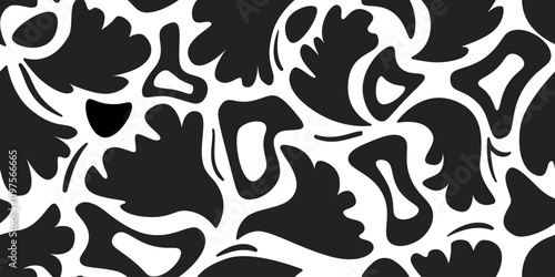 modern seamless pattern from black icons set of abstract nature elements. hand-drawn vector graphics in the style of Matisse. print for textile, poster, wallpaper, background