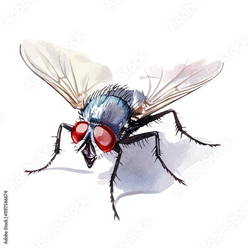 A watercolor painting of a fly, isolated on a white background. Fly vector.
