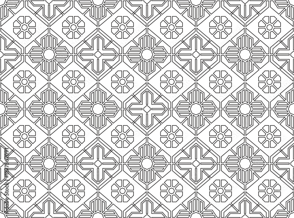 Monochrome Harmony: Japanese Geometric Outline Monochrome Harmony: Japanese Geometric Outline