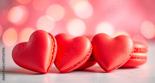 Red macarons Valentine`s dessert
