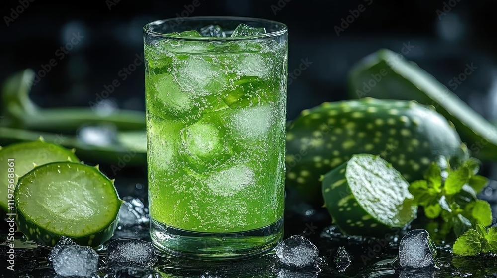 Refreshing Aloe Vera Drink with Ice Cubes Refreshing Aloe Vera Drink with Ice Cubes