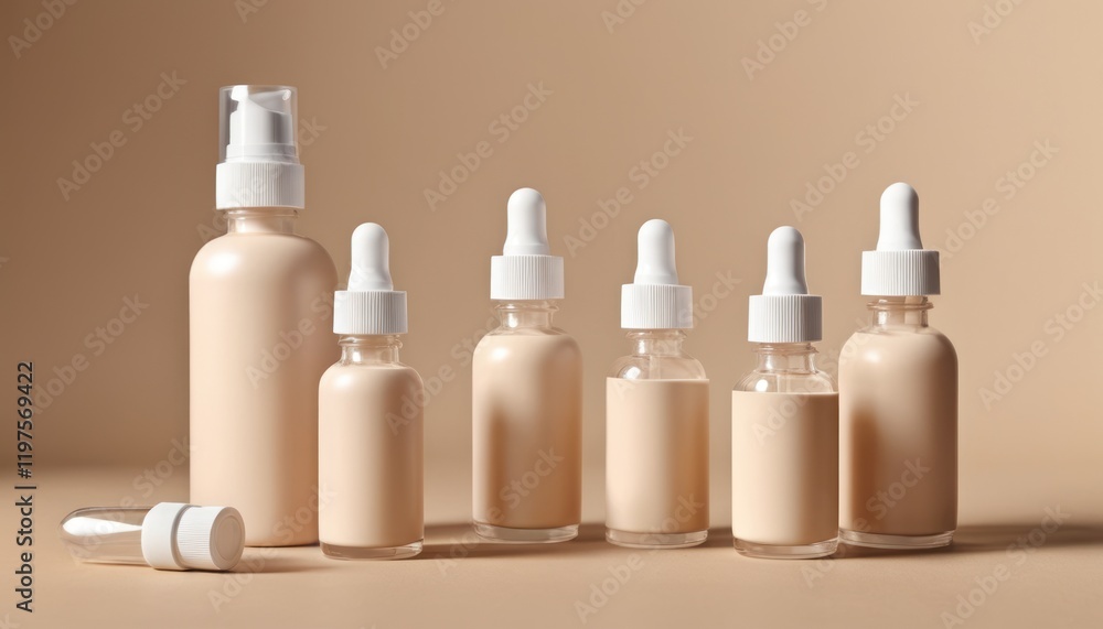 Assorted bottles of cosmetics on a solid background Assorted bottles of cosmetics on a solid background
