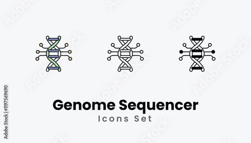 Genome Sequencer Icons thin line and glyph vector icon stock illustration