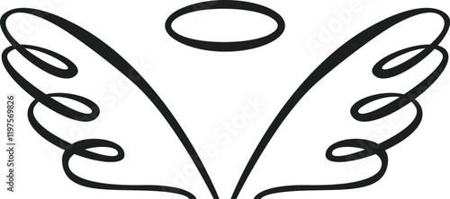 Stylized angel wings with halo hovering above, representing spirituality, hope, and divine presence, creating a symbolic image of grace and protection