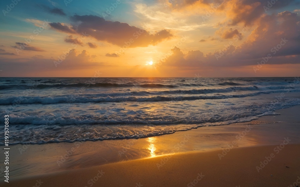 landscape with sea sunset on beach