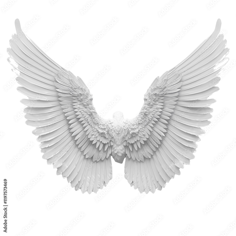 Obraz premium Majestic white angel wings isolated on transparent background perfect for design projects and artistic creations a symbol of freedom faith and spirituality