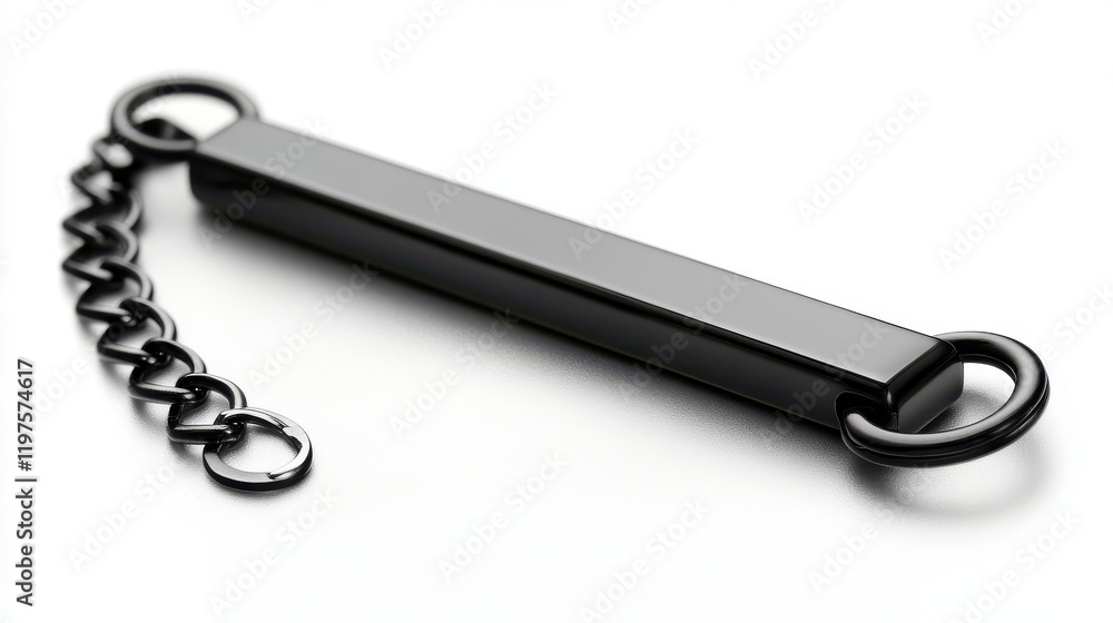 Black Key Chain with Chain Link and Bar Design on White Surface Black Key Chain with Chain Link and Bar Design on White Surface