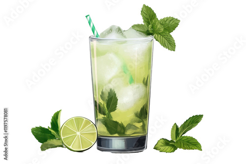 Isolated Mojito Cocktail with Lime Illustration photo